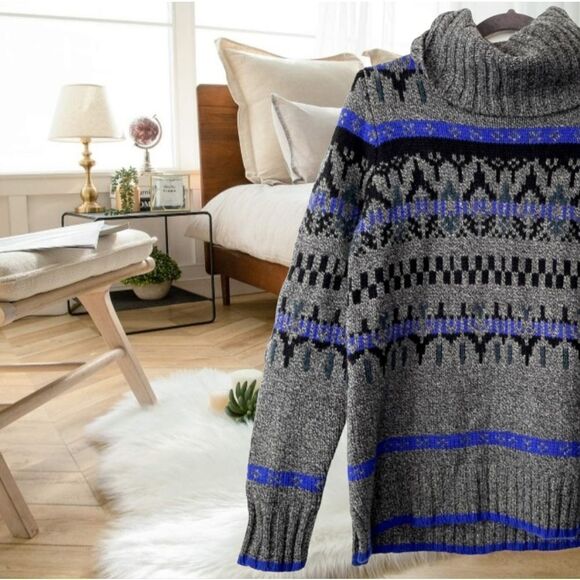 MADEWELL CHUNKY KNIT MERINO WOOL FAIR ISLE GRANDPA TURTLENECK SWEATER - Picture 9 of 13